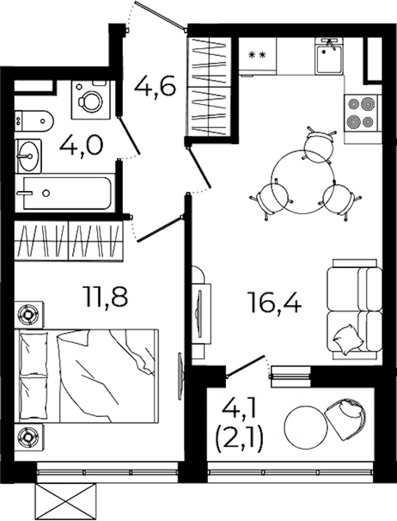 1-комнатная квартира 38.9 м², 4/7 эт., ЖК «А101 Всеволожск»